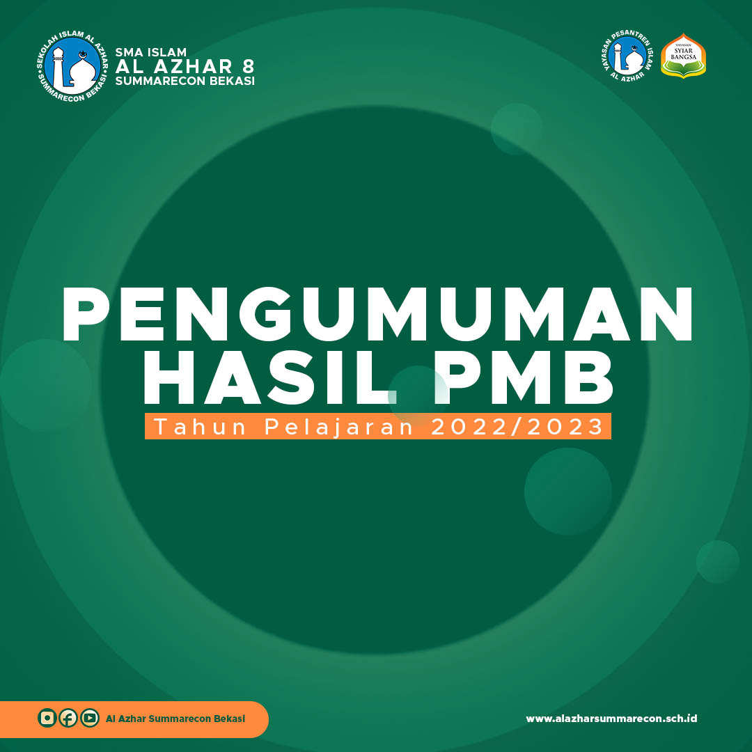 Pengumuman Hasil Penerimaan Murid Baru (PMB) SMA Islam Al Azhar 8 Summarecon Bekasi Jalur Tes Gelombang 3